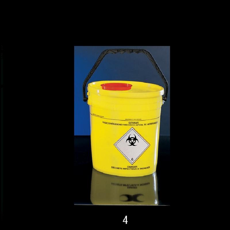 Контейнер біобезпеки об’ємом 7.0 л (210х240 мм) циліндричний жовтий поліетиленовий з ручкою, кришкою та люком в кришці, DELTALAB